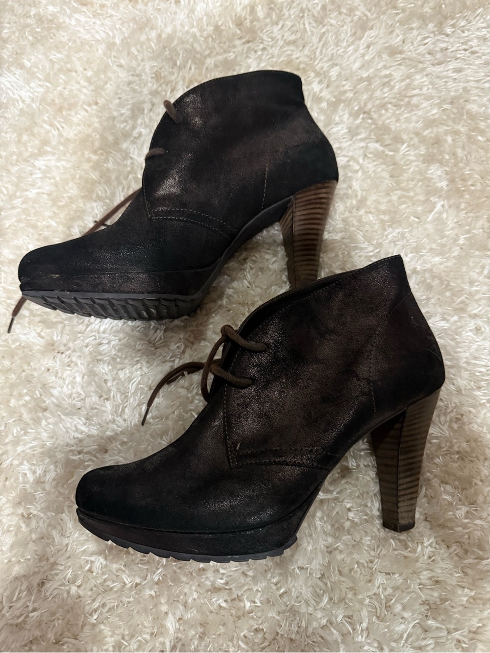 Paul Green Black Lace-Up High Heel Ankle Booties